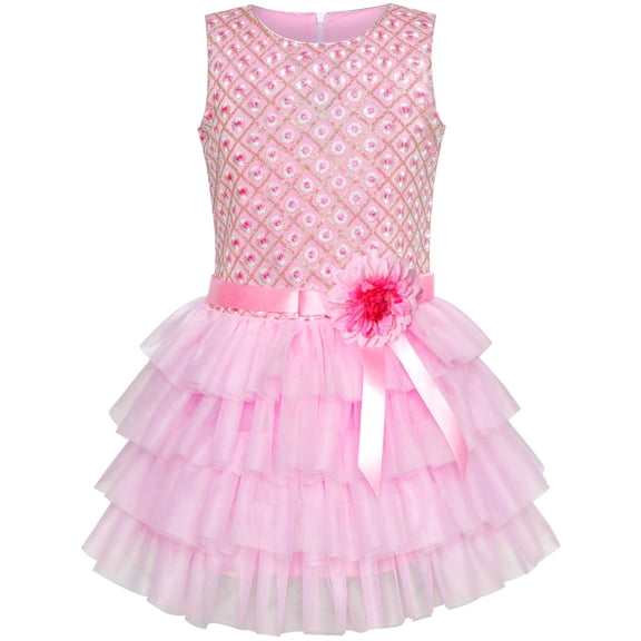 Girls Dress Ruffle Skirt Pink Flower Birthday Party 5 Years