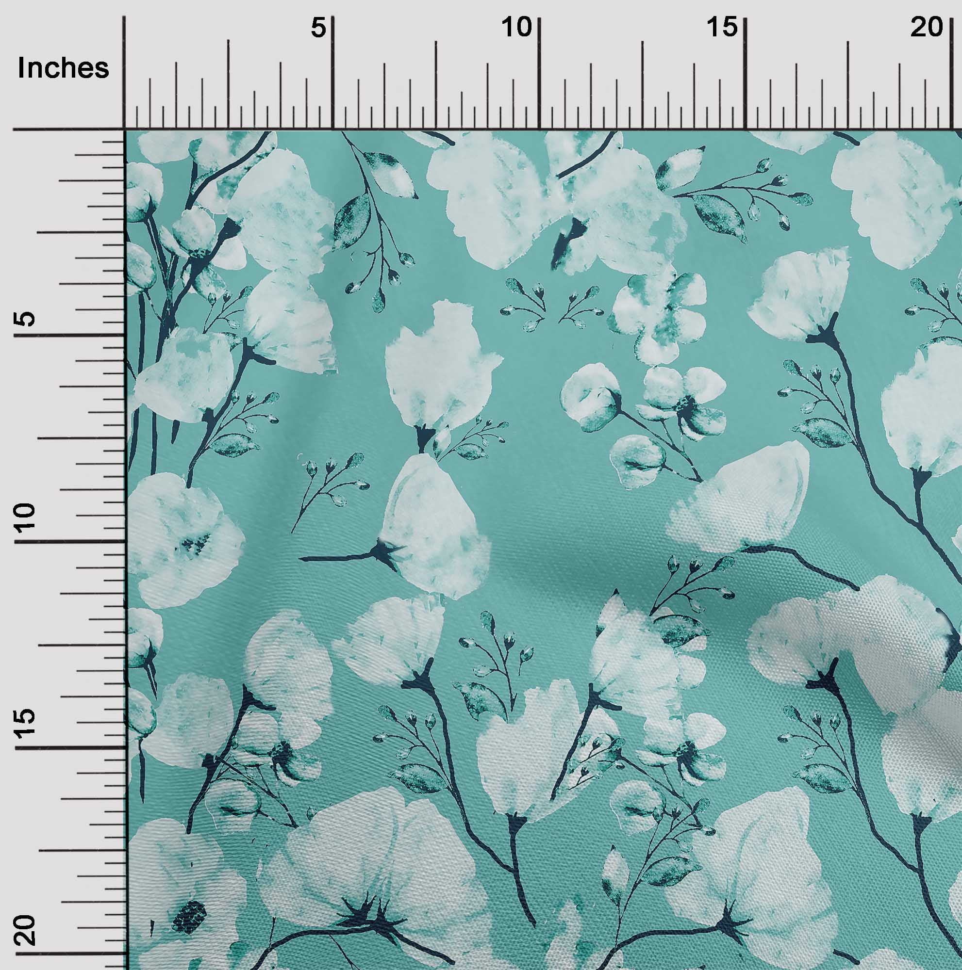 oneOone Polyester Lycra Dusty Teal Green Fabric Florals Diy Clothing