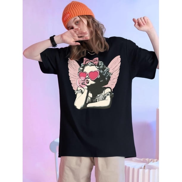Funny Cupid Blowing Bubbles Valentine's Day T-Shirt - Men's Comfy Cotton Tee, Casual Summer Top withCamisetas para mujer, lindas camisetas con estampado gráfico, de manga corta, estilo casual, para ve