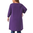 thumbnail image 3 of Blusa de Talla Grande GRACE & GRANDEUR para Mujeres, Manga 3/4, Botones, Cuello Redondo, Corte Alto-Bajo, Ajuste Suelto, Camiseta Casual 2X Morado, 3 of 5