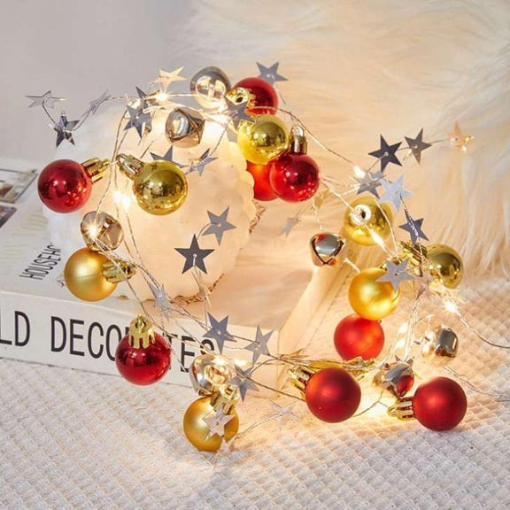 Morttic 7Ft Christmas String Lights, Battery Powered Pine Cone Red Berry Bell Xmas Garland with Lights Christmas New Year Party Decorations ( Ball)