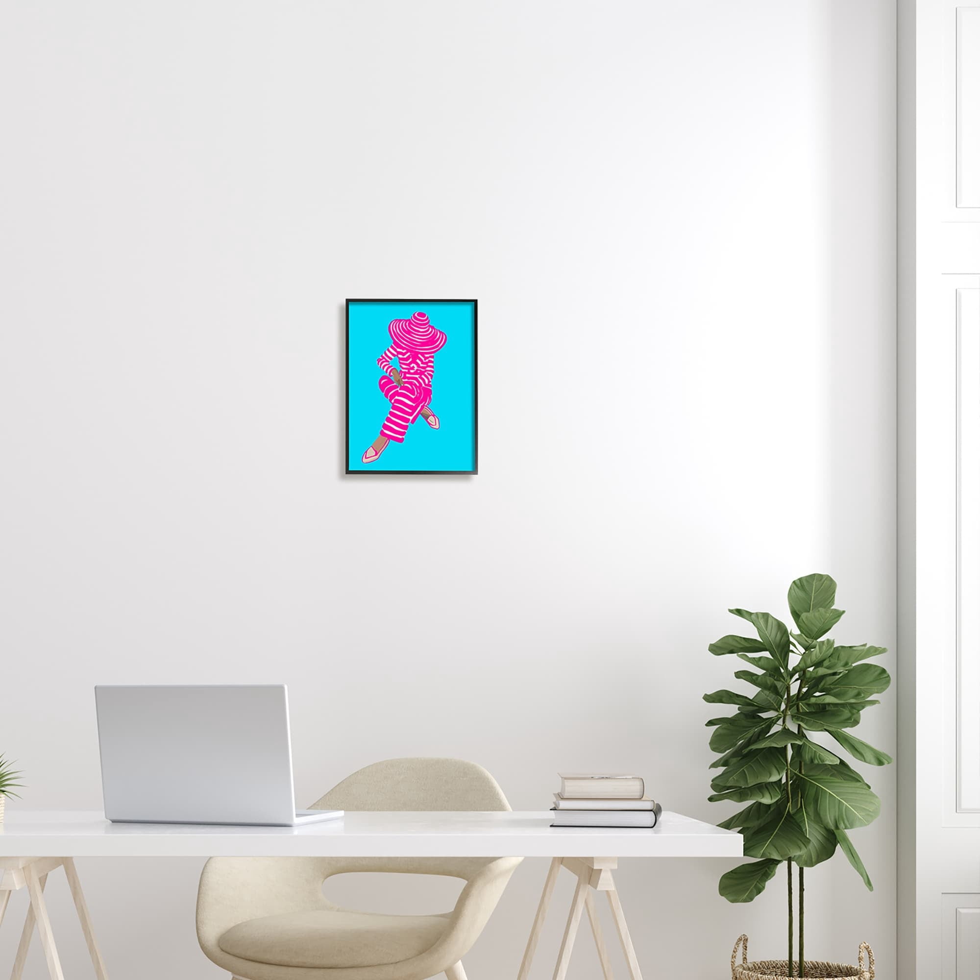 Stupell Industries Stripe Pattern Pop Style Fashion Woman Sitting Graphic Art Black Framed Art Print Wall Art, Design by Amelia Noyes