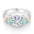 thumbnail image 2 of Gem Stone King 925 Sterling Silver White Moissanite and Simulated White Opal Engagement Ring for Women | 3.90 Cttw | Round 8MM | Gemstone Birthstone | Size 8, 2 of 5