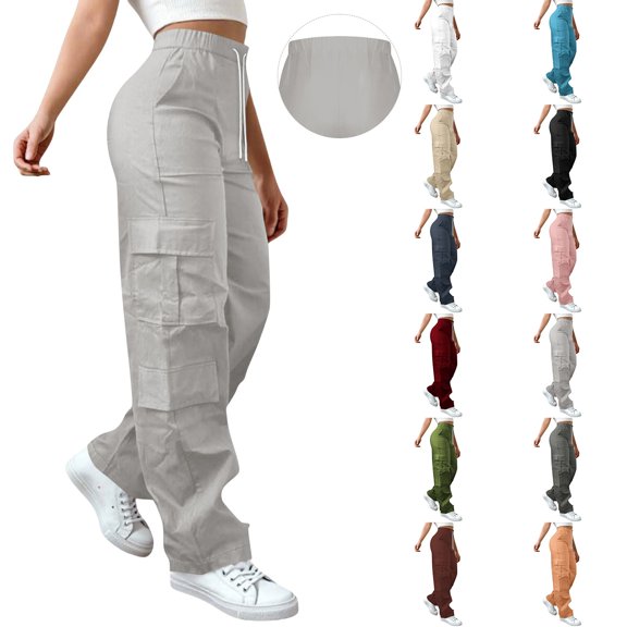 Women's High Waist Cargo Pants with Multiple Pockets Stretch Comfort Wide Leg Street Style Casual Trousers