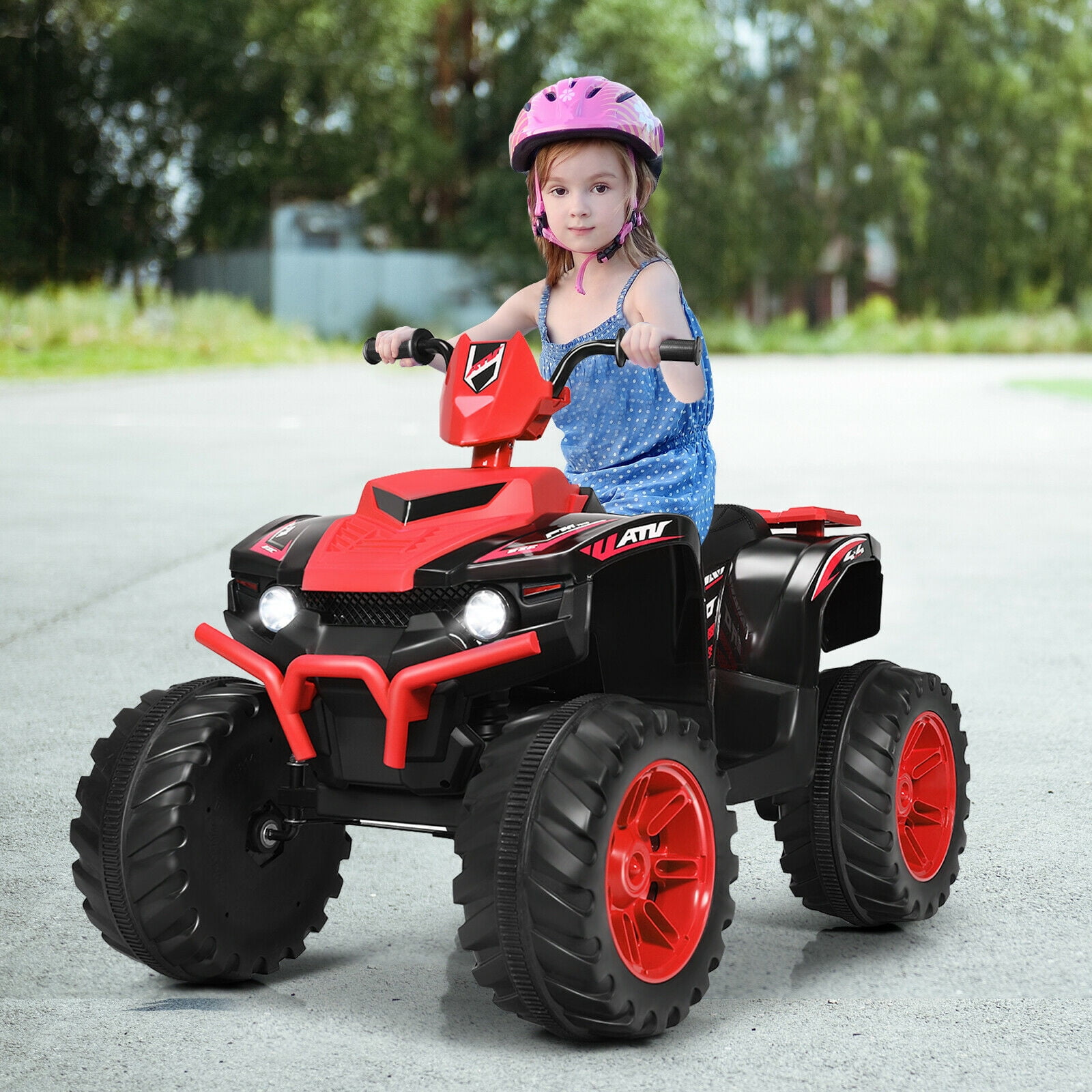 12V Kids 4-Wheeler ATV Quad Ride On Car w/ LED Lights Music Bluetooth USB Red 