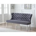 thumbnail image 2 of Dark Gray Velvet Bench with Tufted Seat and Silver Stainless Steel Legs, 2 of 3