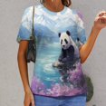 thumbnail image 6 of Funny Cute Panda Women's Short Sleeve T-Shirt Crew Neck Casual Summer Trendy Loose Fit Tops, 6 of 6
