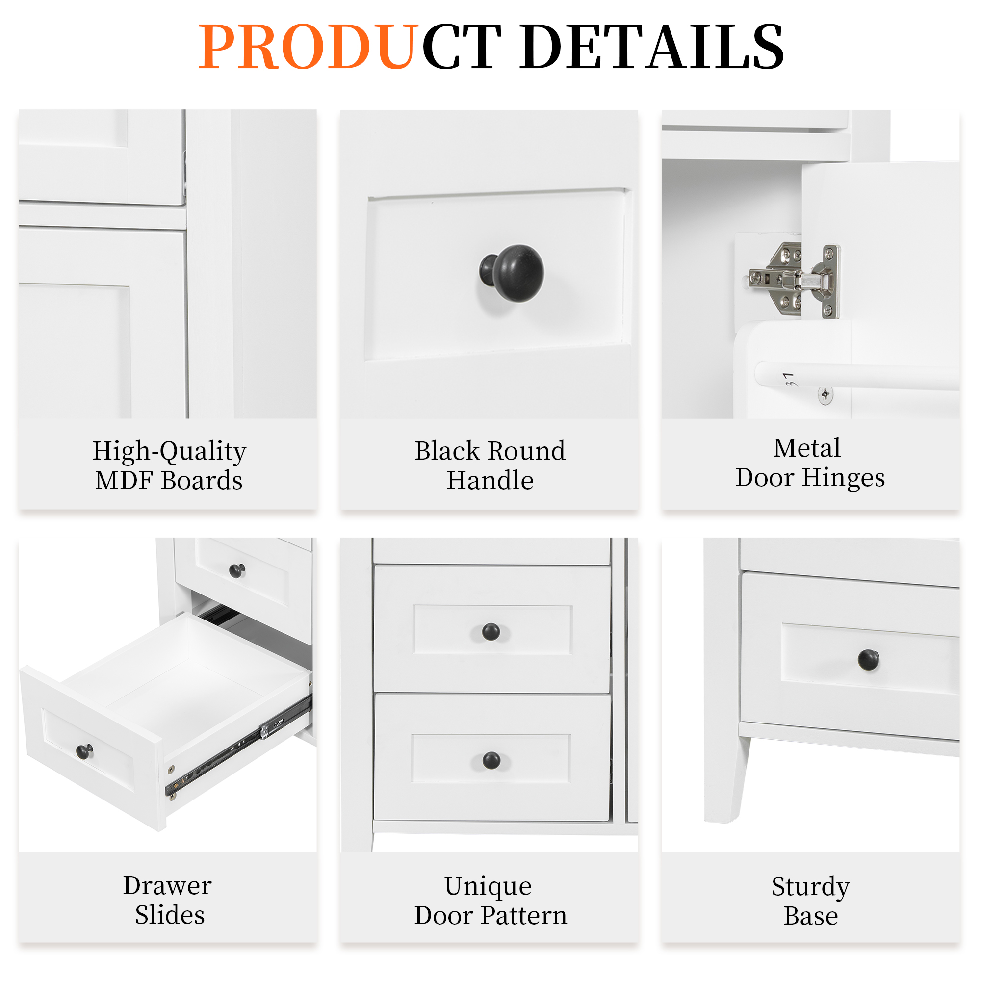 Euroco 36-Inch White Bathroom Vanity with Sink, Modern MDF and Rubberwood Cabinet with 3 Drawers and Adjustable Shelf, Freestanding Vanity for Bathroom Storage and Organization