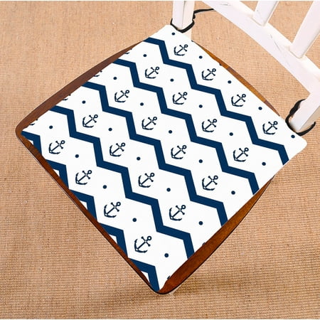 

YKCG Chervon Navy Anchors Blue and White Seat Cushion Chair Cushion Floor Cushion Twin Sides 16x16 inches
