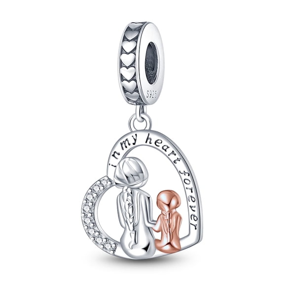 KUNSIR Heart Love Mother and Daughter Dangle Charms for Bracelets Birthday Gift for Mom Women