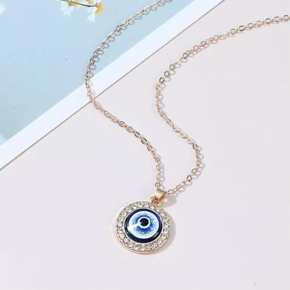 HOOUN 1PC Turkish Crystal Evil Eyes Pendant Necklace For Womens Jewelry Gold Neckla:yy-Gold-