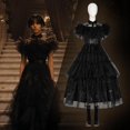 thumbnail image 4 of Vestido Addams negro para mujer adulta, traje de Cosplay para Halloween, carnaval, fiesta, 4 of 5