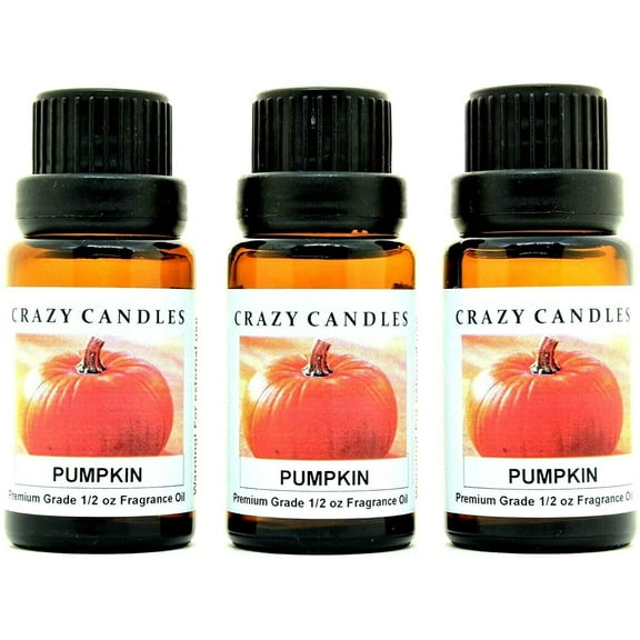 Crazy Candles Pumpkin 3 Bottles 1/2 FL Oz Each (15ml) Premium Grade Scented Fragrance Oil Made in USA
