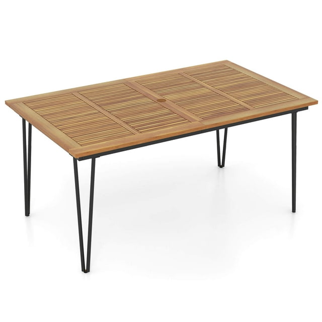 Costway 63-Inch Outdoor Dining Table for 6 People with Acacia Wood Tabletop & Metal Legs