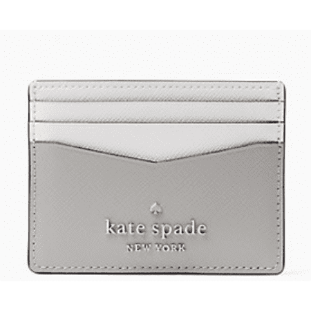 Kate Spade WLR00125 Staci Slim Card Case Holder Crosgrain Leather Grey White