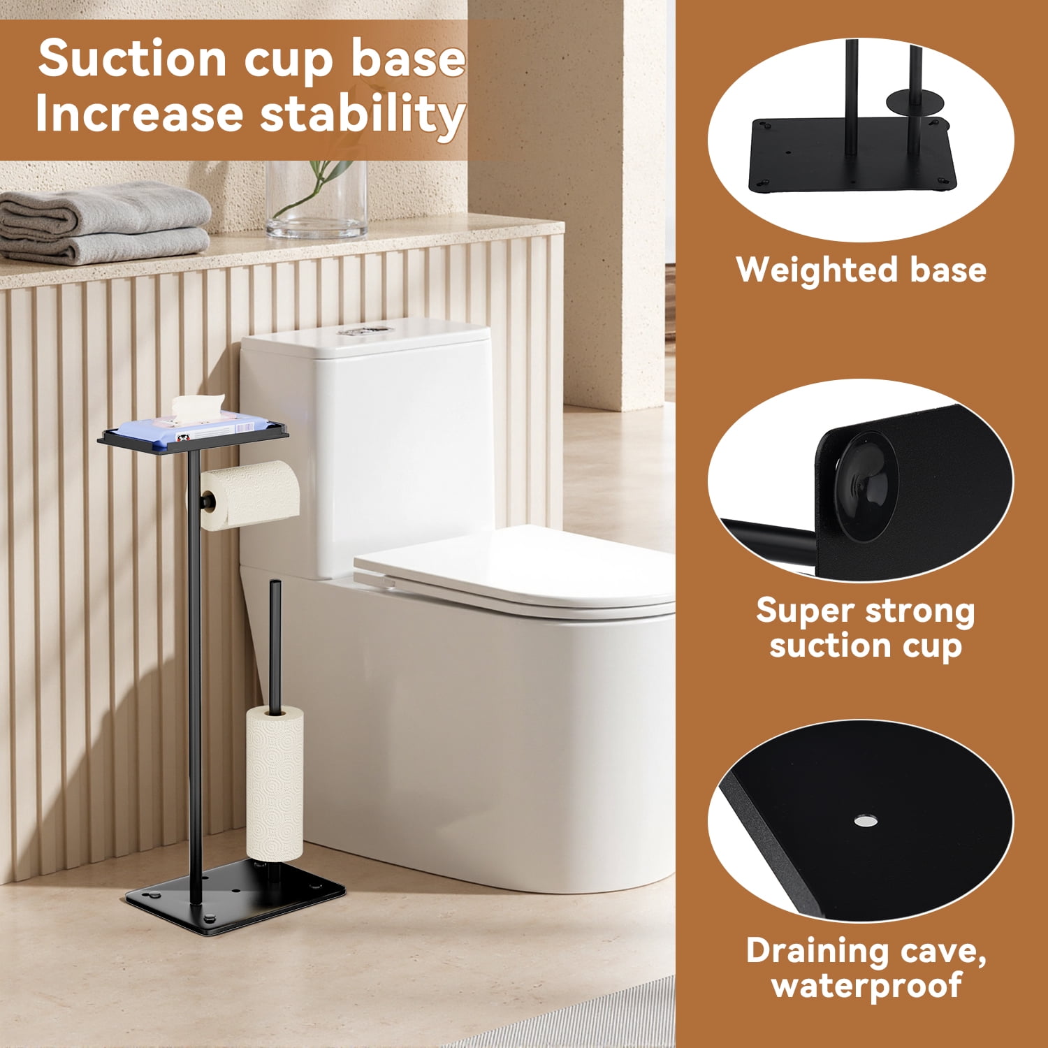 SZZJKJ Toilet Paper Holder Stand with Top Storage Shelf，Toilet Paper Holder，Toilet Paper Rack with Storage Function, Capable of Holding 4 Spare Rolls(Black).