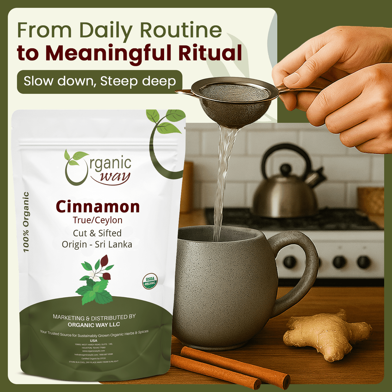 Organic Way True Ceylon Cinnamon Cut & Sifted (Cinnamomum verum) Non GMO & Gluten Free Sri Lanka (16 OZ)