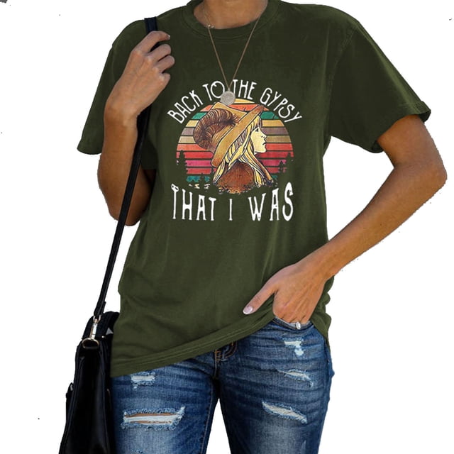 Camiseta de verano de manga corta verde OD para mujer, transpirable, holgada, con cuello redondo y estampado de letras