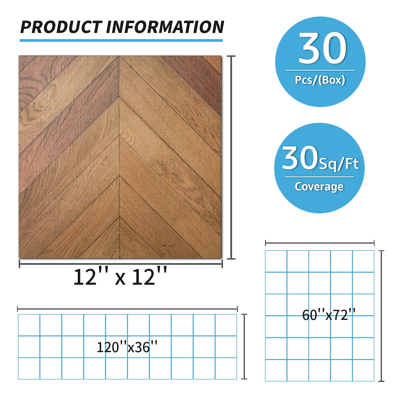 Art3d 30 Pcs Peel and Stick Vinyl Floor Tiles, 12" x 12" Self Adhesive Waterproof Wood Flooring Tile for Home Decor,Kitchen,Cover 30 Sq.ft, Brown