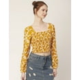 thumbnail image 3 of Moomaya Women'S Printed Square Neck Crop Top, Long Sleeves Smocked Summer Top, 3 of 8