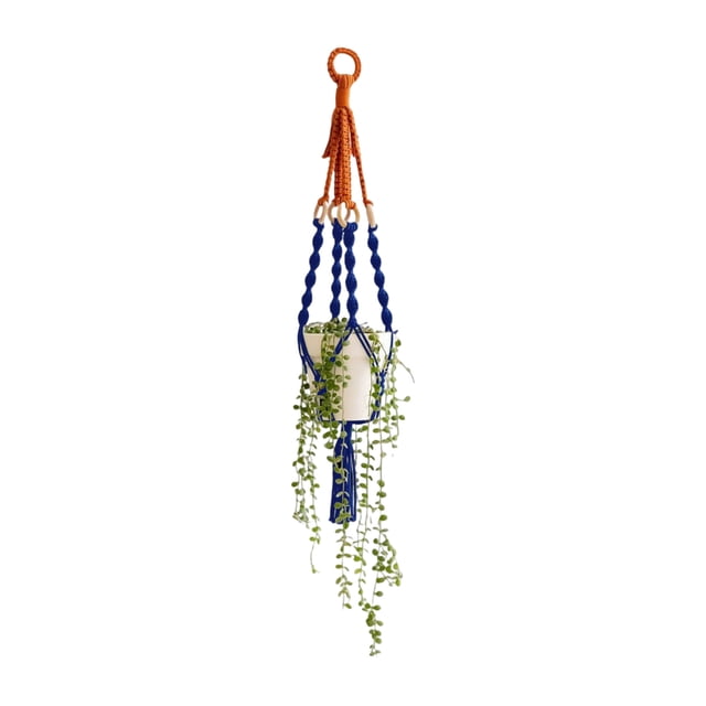 Ilios Innova | Colgante Decorativo Boho Azul para Maceta, soporte artesanal tejido a mano en algodón, decoración colgante para plantas de interior y exterior.