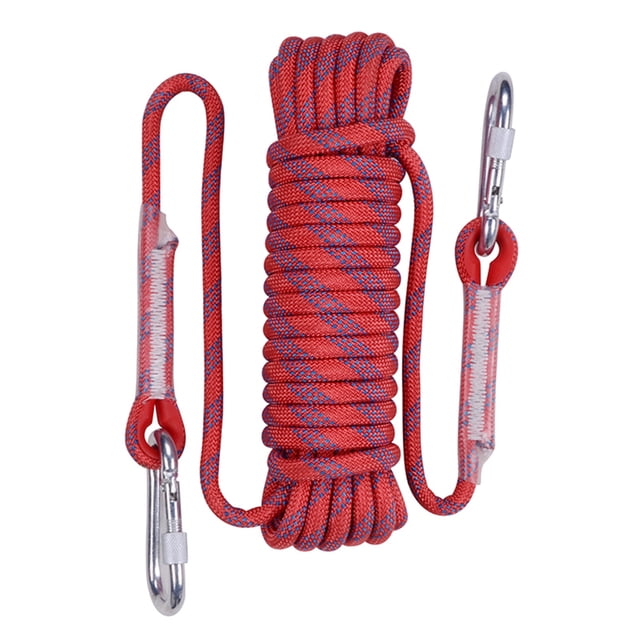 Mistaha 10mm Red Climbing Rope - 30m Length with Double Hooks and Double Buckles, 1100-2200lb Tensile Strength - Ideal for Rock Climbing, Rescue, Survival & More