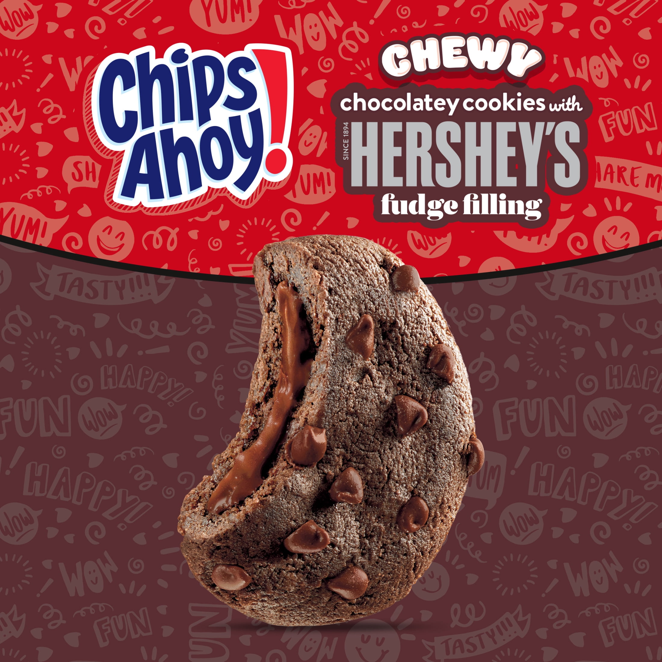 (3 pack) CHIPS AHOY! Chewy Hershey's Fudge Filled Soft Fudgy Chocolate Chip Cookies, Family Size, 14.85 oz