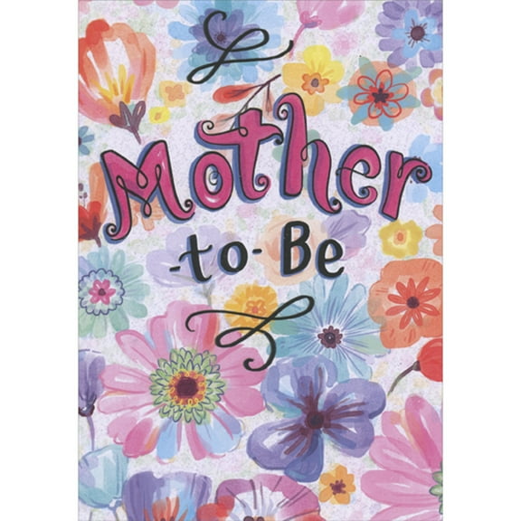 Designer Greetings Colorful Watercolor Flowers Covering Sparkling White Background Mother's Day Card for Mother-to-Be