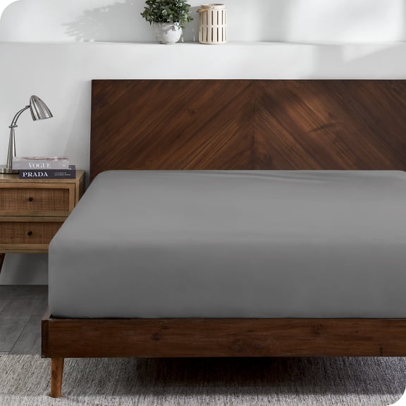 Bare Home Sábana Ajustable 100 % Algodón Orgánico, Tejido de Jersey, 150 G/M², Tamaño Queen, Gris