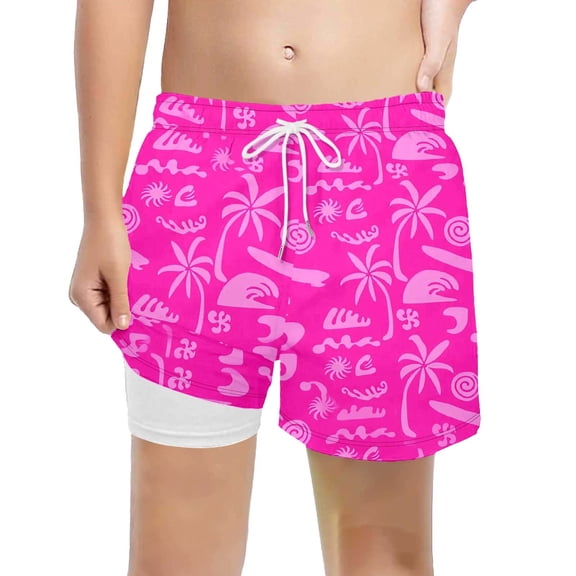Ruiwill Toddler Boys Swim Trunks Summer Vacation Swim Shorts Soft Fabric Elastic Waist Graphic Print Boys Swimsuits Size 2-3 Years Pink