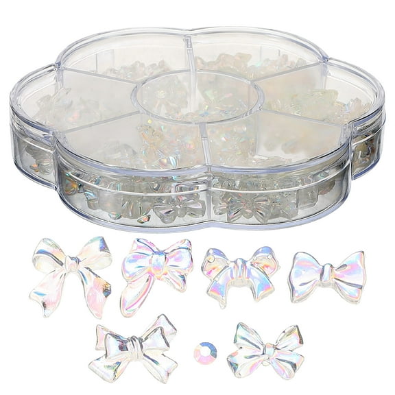 UPGRATOR Nail Rhinestones Bows 7 Grids Box Multi Colored Resin Bowknots Nail Charms For Christmas New Year