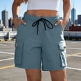 thumbnail image 3 of Costeam Womens Cargo Bermuda Shorts Lightweight Casual Summer Dual Button Flap Cargo Pockets Drawstring Elastic High Waist Loose Relaxed Mid Knee Walking Lounge Short Pants, 3 of 8