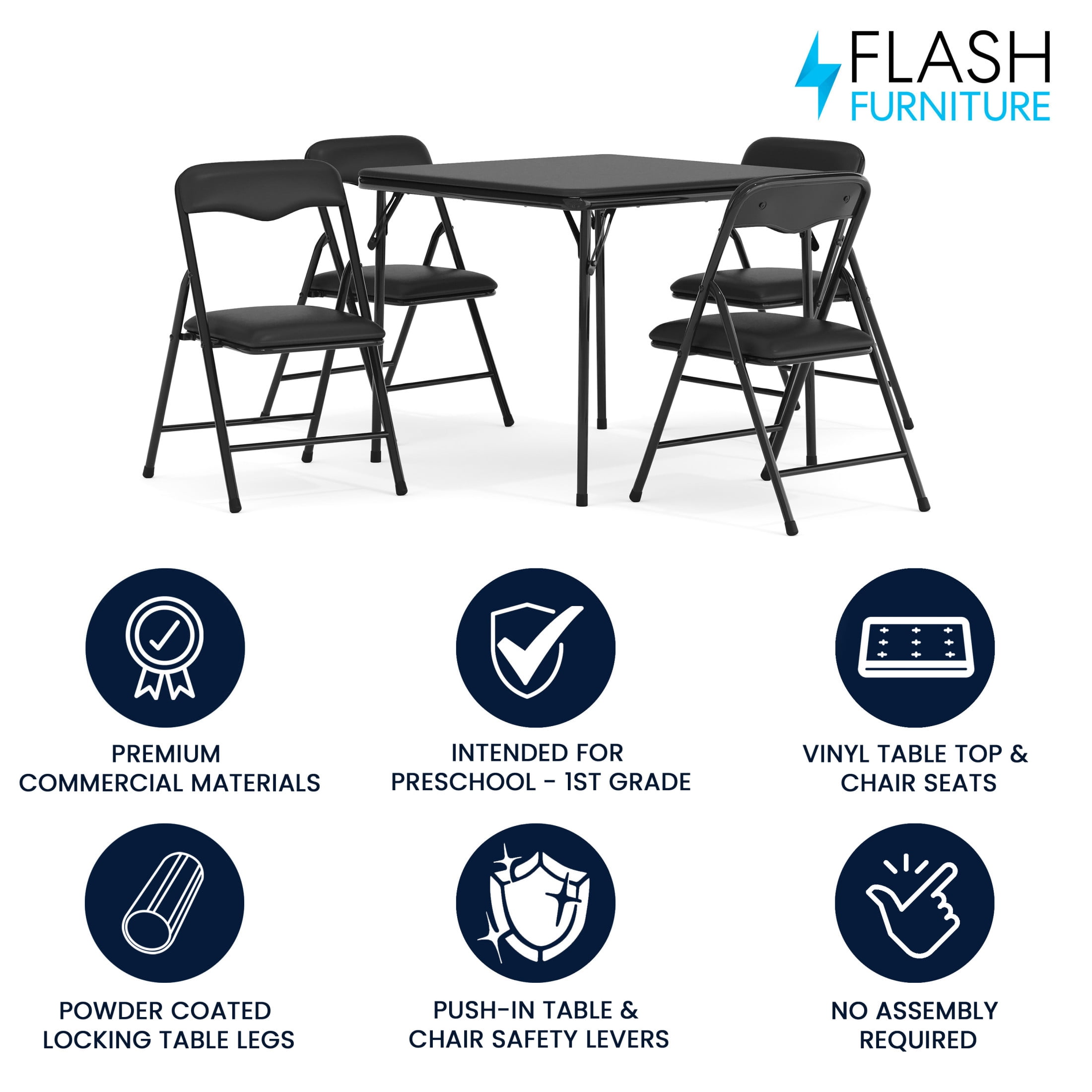 Flash Furniture Mindy Kids 5-Piece Folding Square Activity Table and Chairs Set, Black