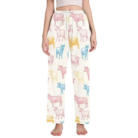 Dailycode Women's Pajama Pants Wide Leg Lounge Pj Bottoms With Pockets Pink Blue Yellow Cattle