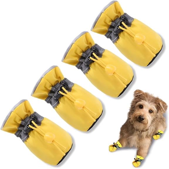 GASTROPOD Dog Shoes for Hot Pavement, Anti-Slip Sole Dog Boots & Paw Protector Dog Booties with Reflective Straps Dog Shoes for Small Medium Dogs 4PCS Yellow 3