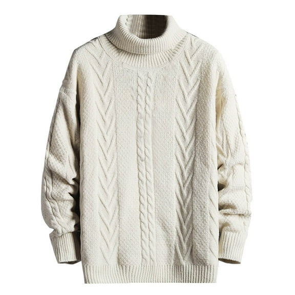 hotojiny Men's Pullover Winter Turtleneck Long Sleeve Knitted Sweater Comfortable Warm Thick Base Layer Textured Tops