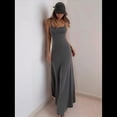 thumbnail image 4 of Vestido Básico de Estar por Casa para Mujer, Elegante, Sin Mangas, con Espalda Descubierta, Acanalado, Ajustado y Maxivestido. Gris Oscuro XL, 4 of 10