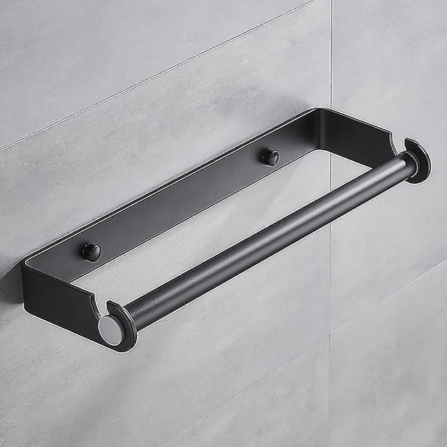 Soporte para toallas de papel debajo del gabinete para cocina, rollo de papel Soporte, autoadhesivo o con tornillos para montaje en pared, soporte para toallas de papel (negro), 32 cm