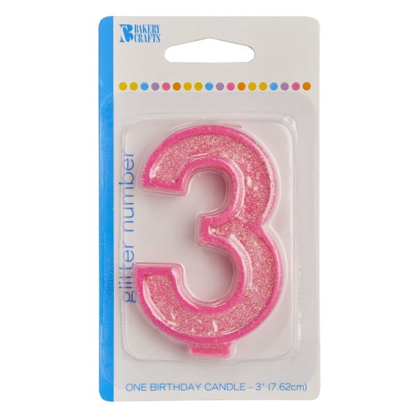 Glitter Numeral Candle Pink 3