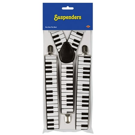 Club Pack of 12 Black and White Piano Keyboard Adjustable Suspender Costume Accessories