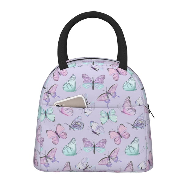 Balery Purple Butterfly Bolsa de Almuerzo para Mujeres, Caja de Almuerzo, Bolsa de Almuerzo Pequeña Impermeable, Tote de Almuerzo Reutilizable con Gran Capacidad