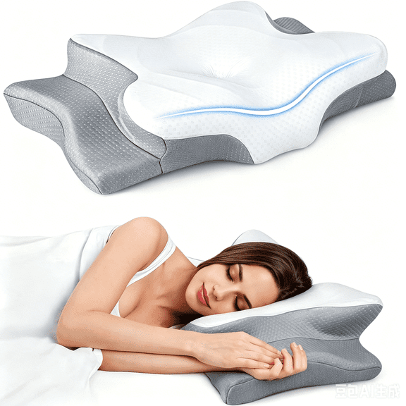 Cooling Contour Memory Foam Orthopedic Bed Pillow, Odorless Adjustable Cervical Pillow with Neck Support, Ultra Pain Relief Calming Sleeping Pillow to Promote Deep Sleep, Ideal for Side, Back & Stoma