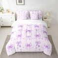 thumbnail image 2 of Manfei Lovely Girls Bowknot 7 Pieces Bedding Comforter Set,Cartoon Bow Tie Full Bedding Set,Purple Polka Dot Fitted Sheet Flat Sheet For Kids,Luxury Bedroom Decor Reversible, 2 of 8