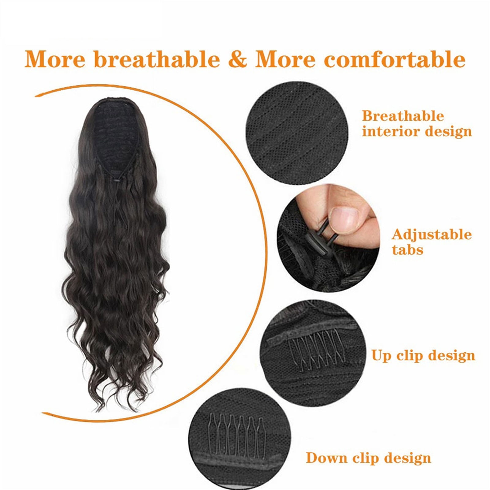 Body Wave for Women Long Wavy Ponytail Human Hair Drawstring Clip in Hairpiece Black Wave Extension African American Pony Tail