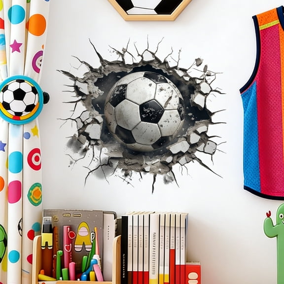Broken Wall Soccer Ball Wall Stickers,Peel and Stick Removable Vinyl 3D Sport Wall Decals for Kids Teens Boys Bedroom Nursery Playroom Art Home Decorations