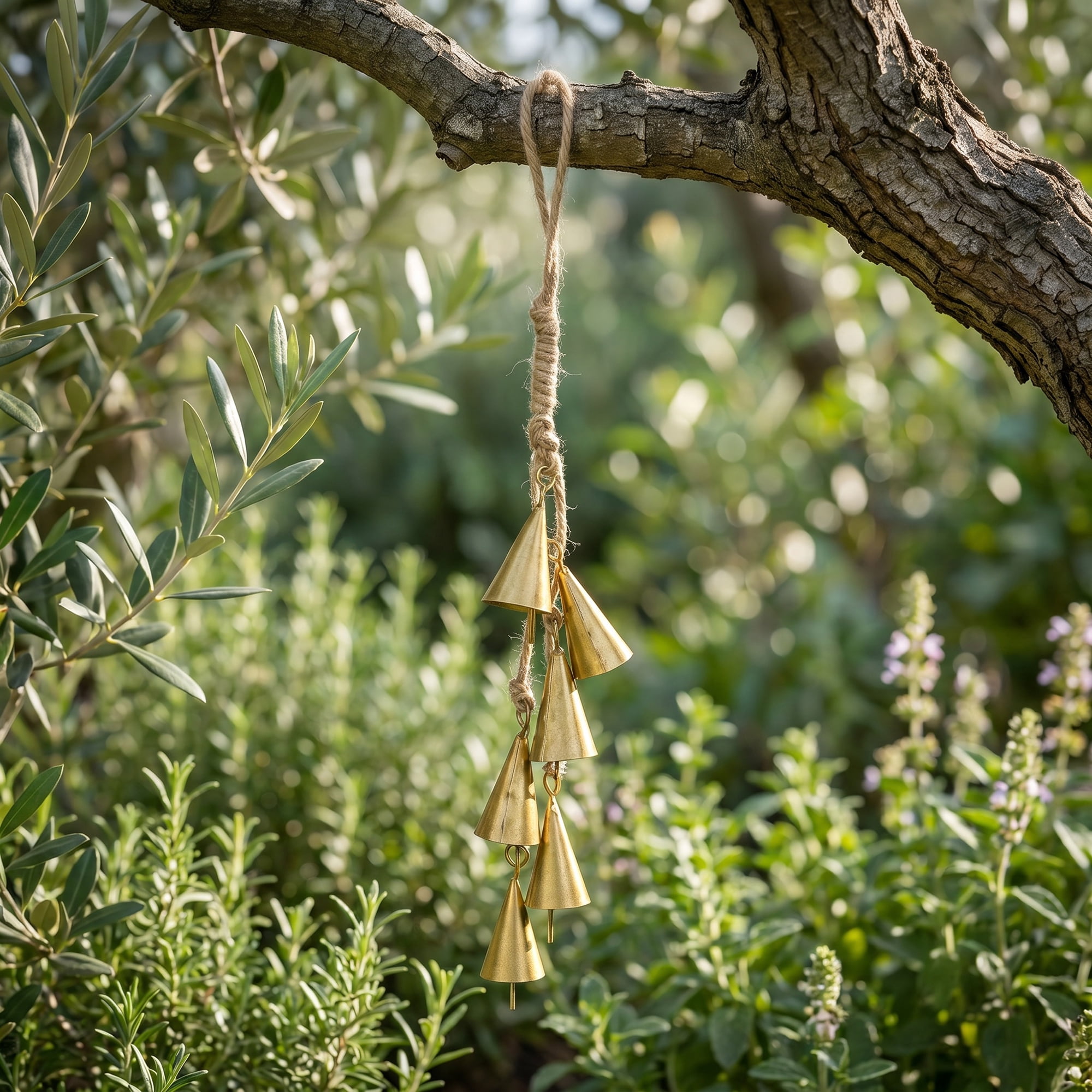 Unique Bargains Protection Rustic Iron Decorative Hanging Bell Gold 0.9" x 0.9" x 12.6"