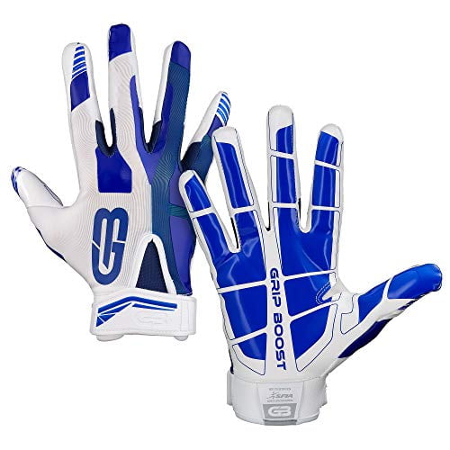 Blue/White, Medium Grip Boost Stealth Football Gloves Pro Elite