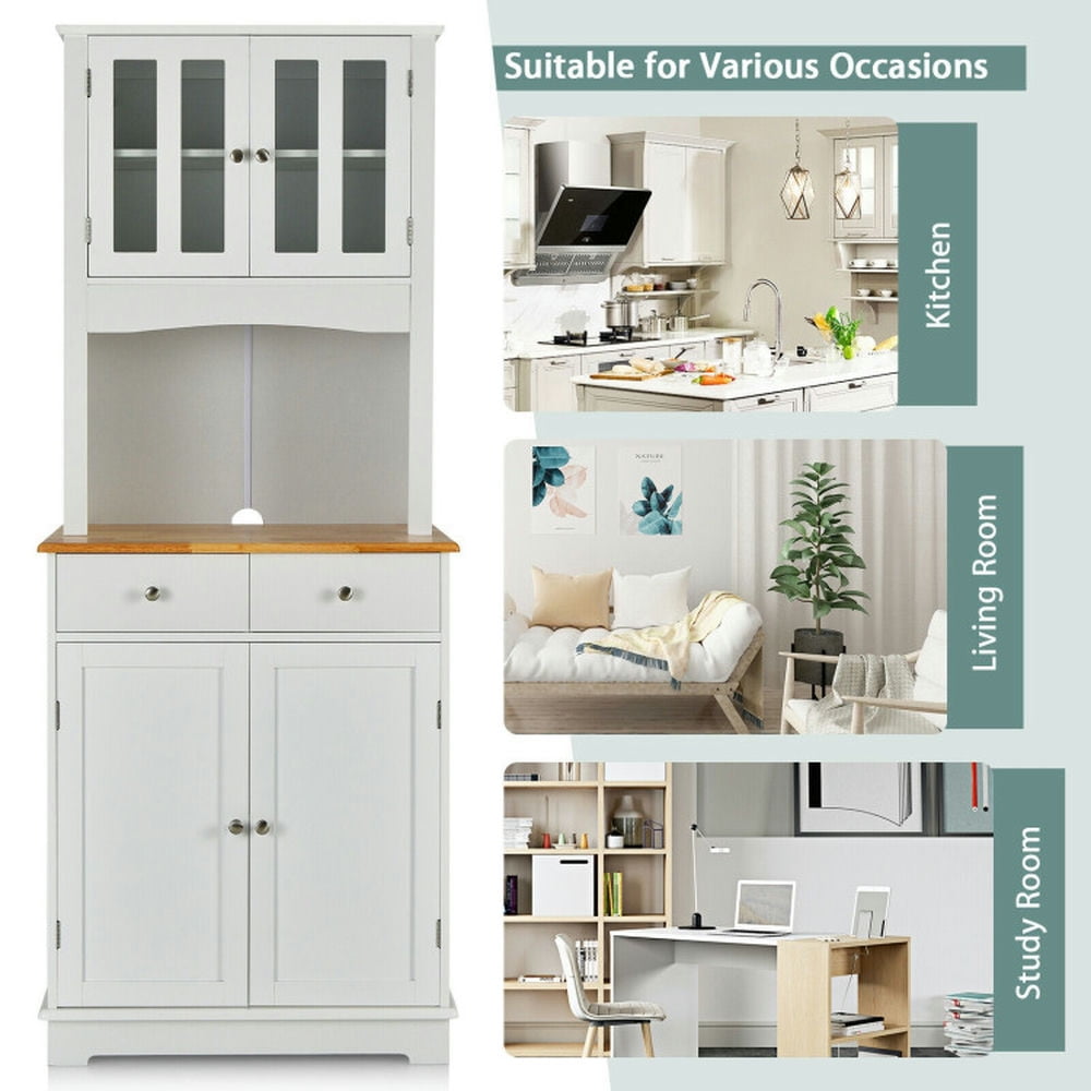 Finihen Kitchen Storage Cabinet, Buffet Sideboard, Kitchen Pantry Cabinet with Wood Top and Hutch, for Dining Room, Kitchen, Living Room, White Finihen Kitchen Storage Cabinet, Buffet Sideboard, Kitchen Pantry Cabinet with Wood Top and Hutch, for Dining Room, Kitchen, Living Room, White