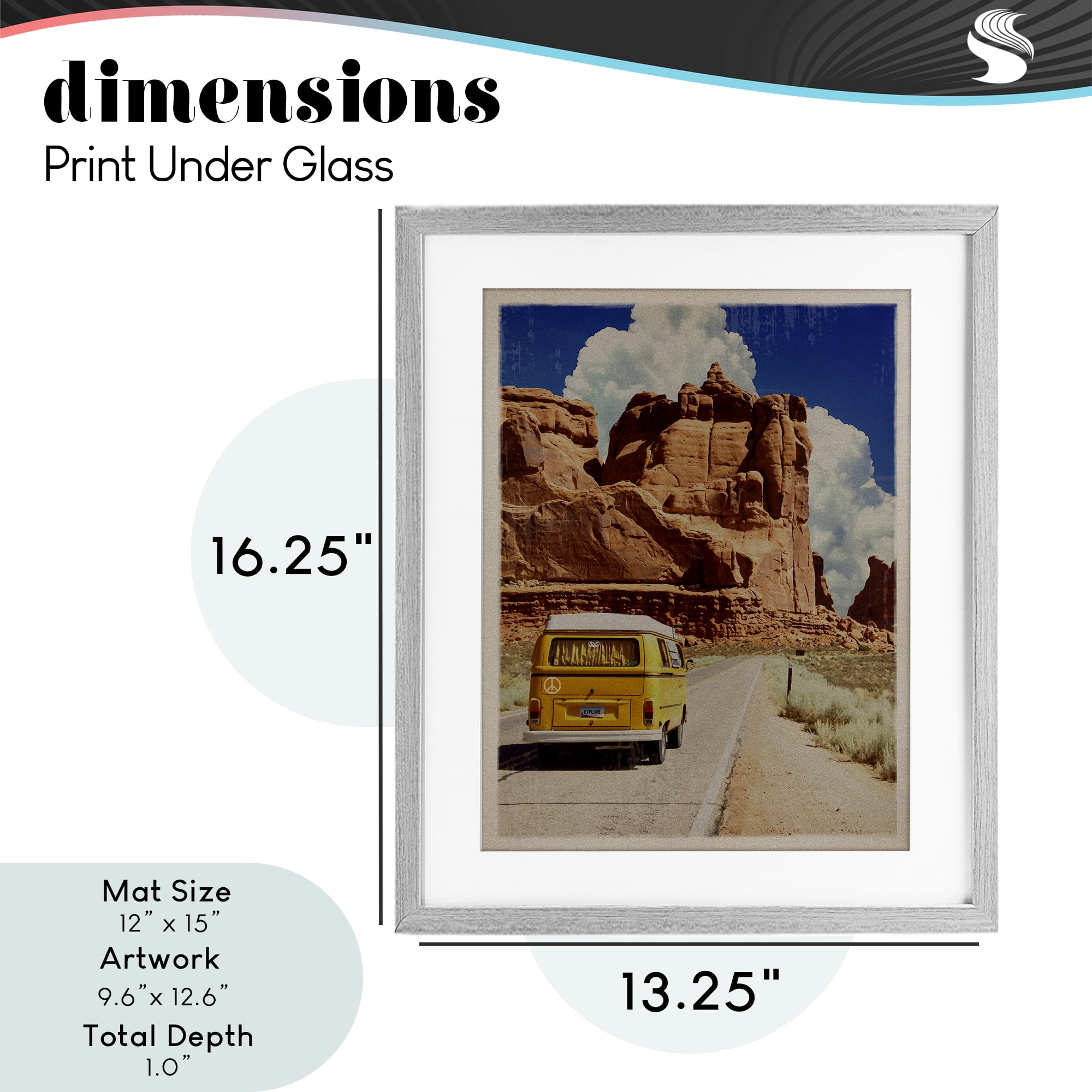 Retro Desert Adventure Gray Framed Print Under Glass, design by Old Red Truck