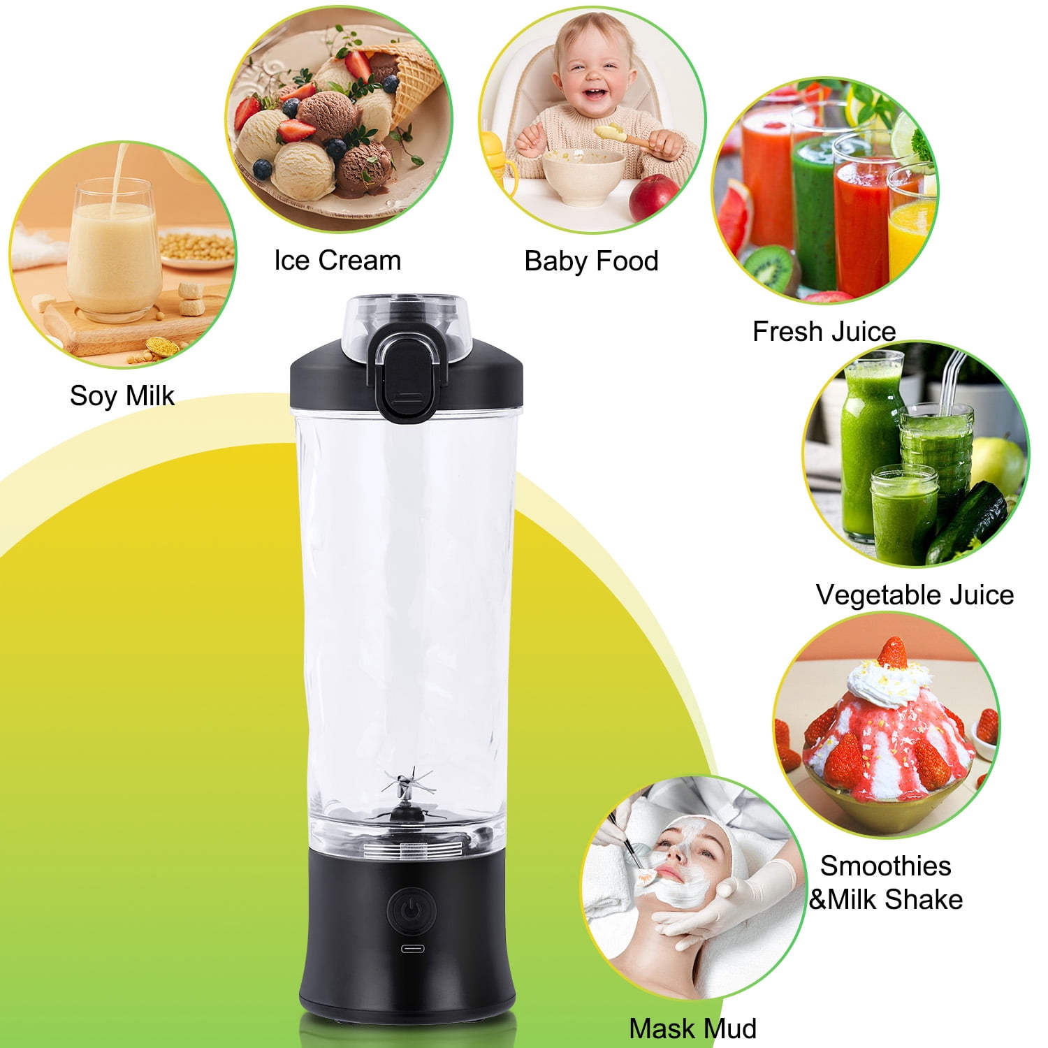 MOONORAH Portable Blender for Shakes and Smoothies, Personal Blender for Shakes with 21 Oz Travel Cup, Mini Personal Size Blender with 10 Blades and USB Rechargeable for Gym, Home and Outdoors, Black